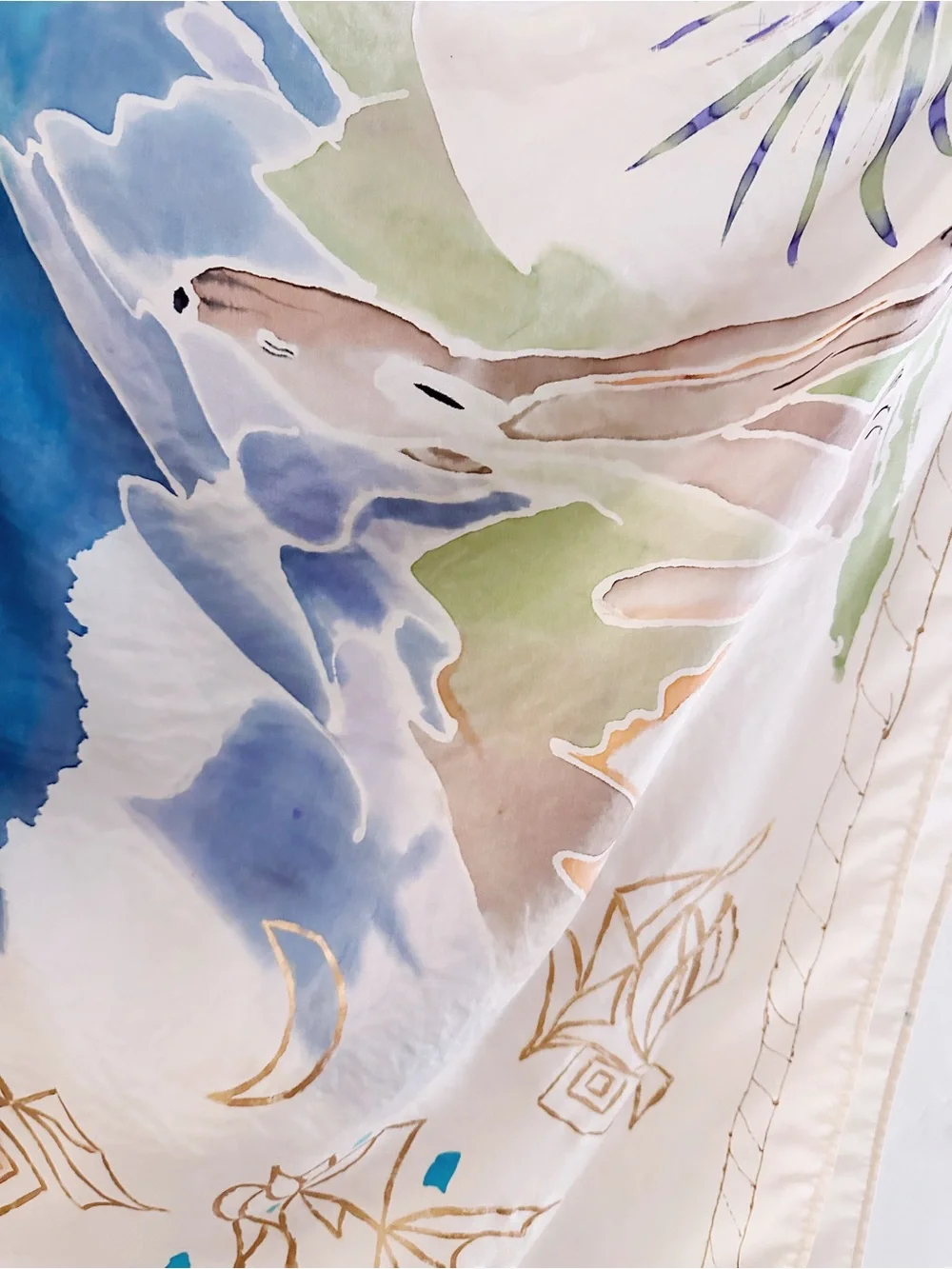 Vintage Handpainted Scarf Howling At The Moon Lupinka 1990
